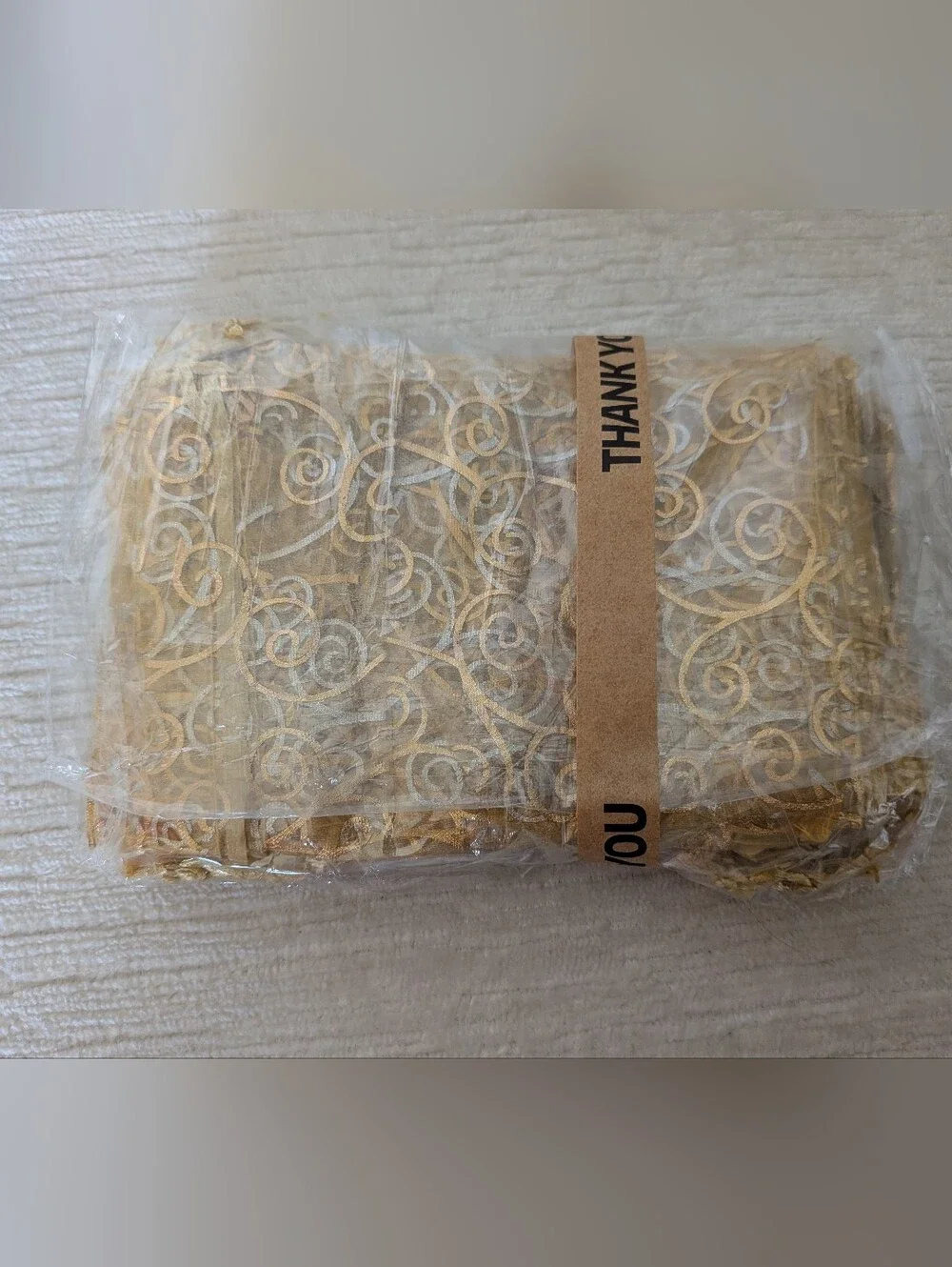Gold Organza Drawstring Bags - Qty 50 Swirl Pattern